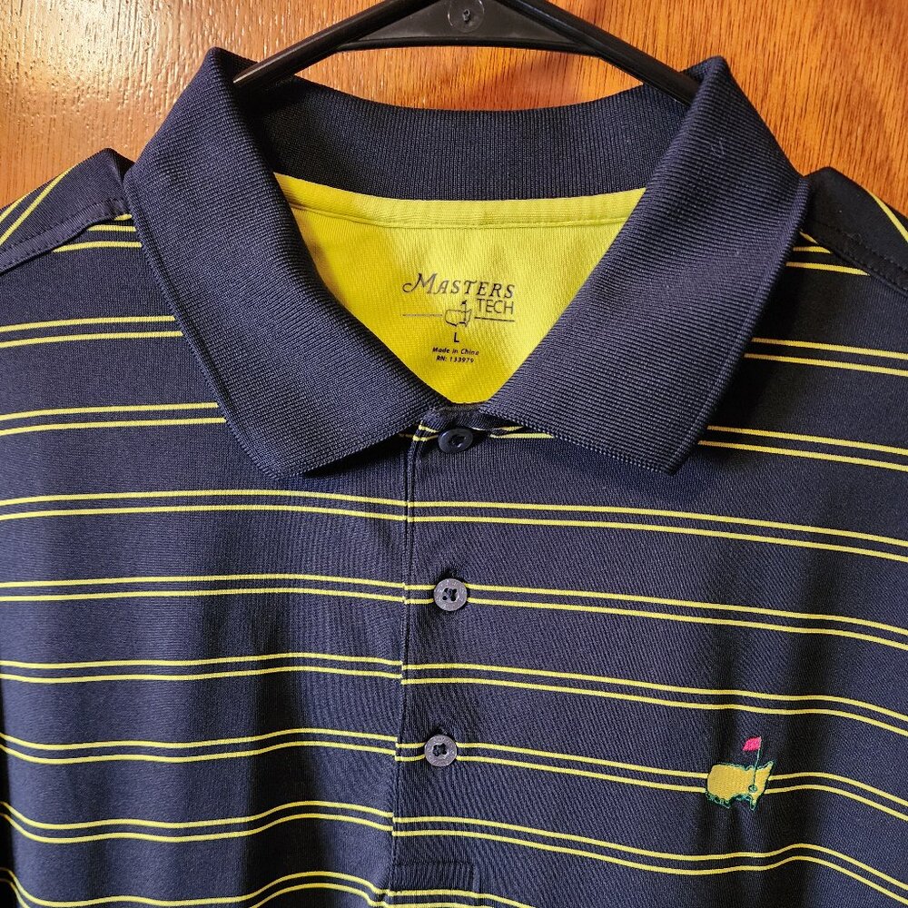 Men's Large Masters Tech Black w/ Yellow Stripes Short Sleeve Polo Shirt